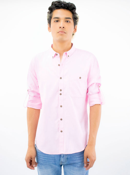 Camisa manga larga con botones y bolsillo color rosa
