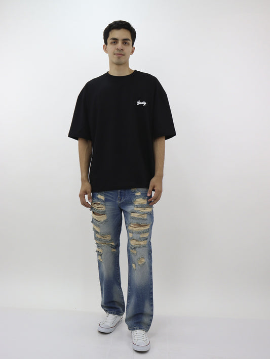 Jeans regular azul con tinta