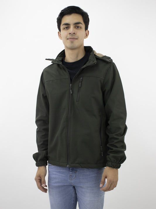 Chamarra con capucha desmontable de color verde militar