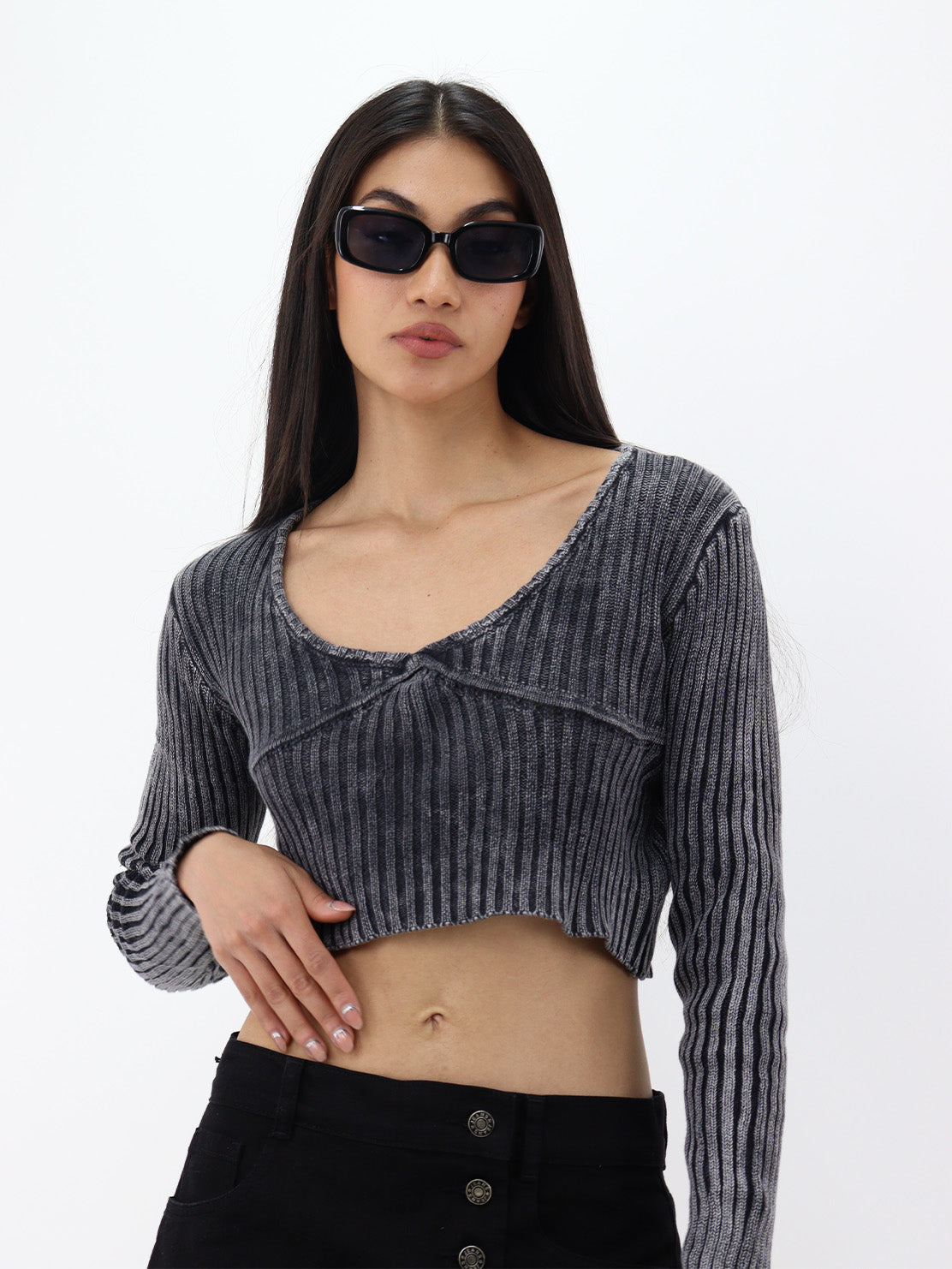 Suéter corto gris oxford