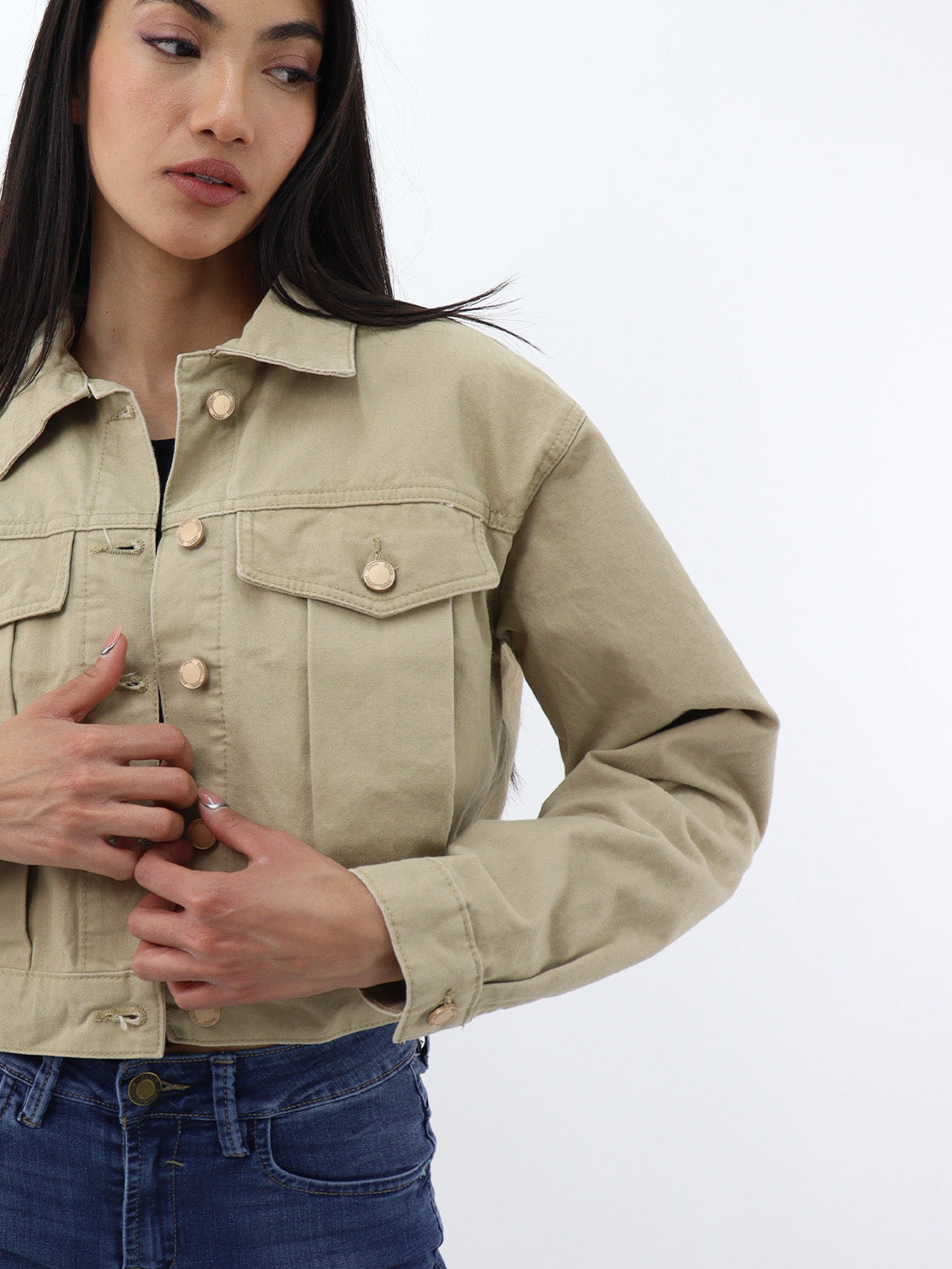 Chamarra corta gabardina khaki