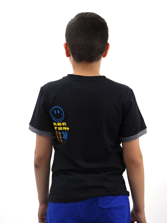 Playera smiley manga corta de color combinado