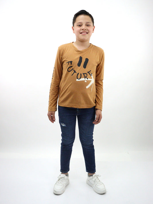 Playera smiley manga larga de color khaki