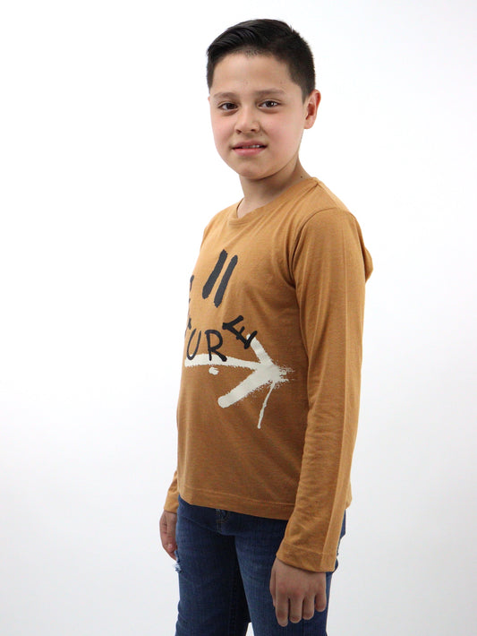 Playera smiley manga larga de color khaki