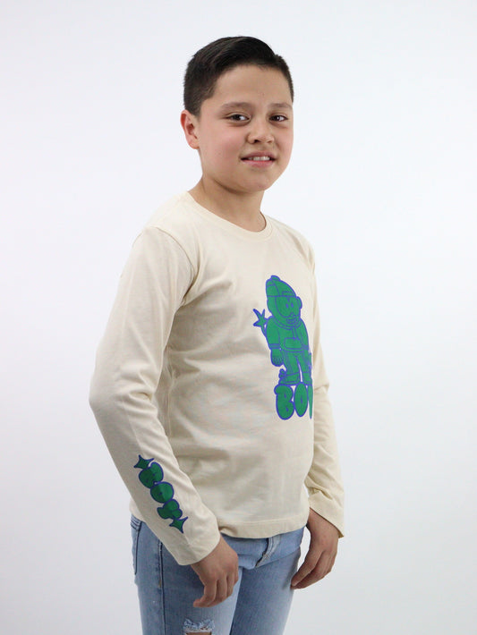 Playera manga larga de color hueso con estampado