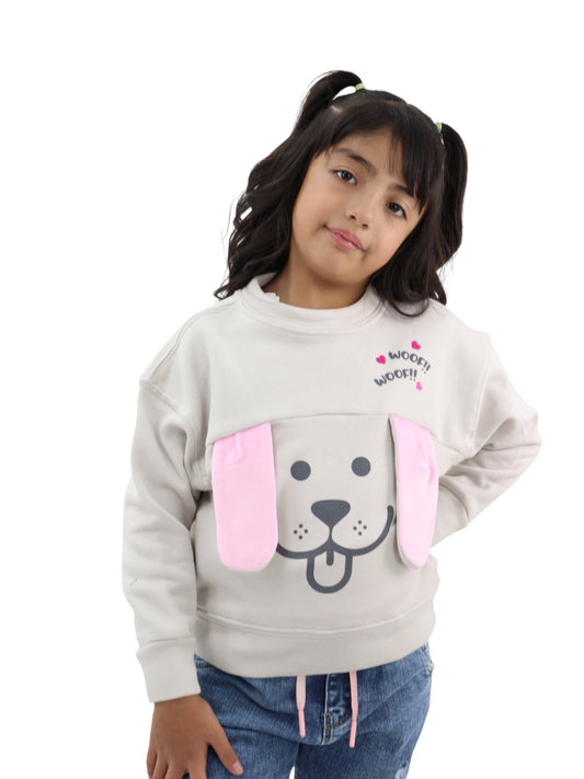 Sudadera beige con diseño de perro