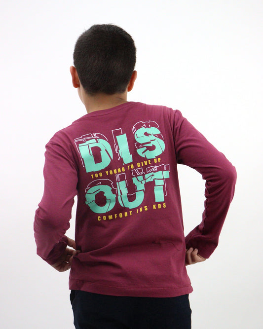 Playera smiley manga larga de color vino