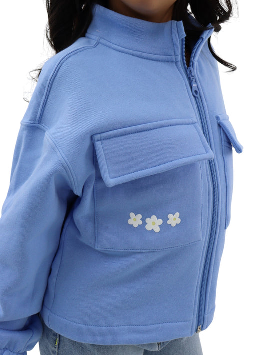 Sudadera azul con estampado floral