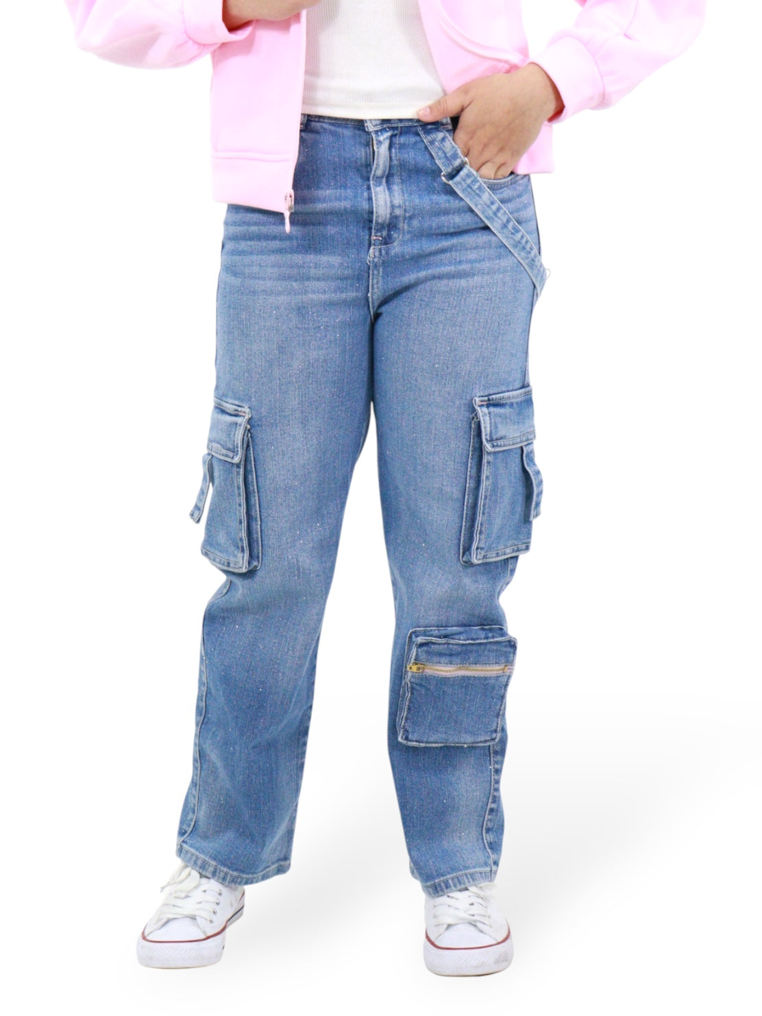 Jeans Baggy Cargo-Tela Brillosa