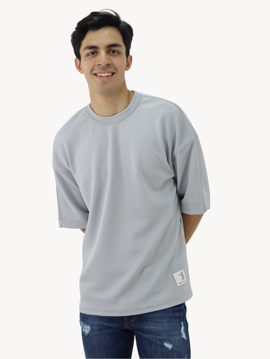 Playera oversize manga corta de color gris claro