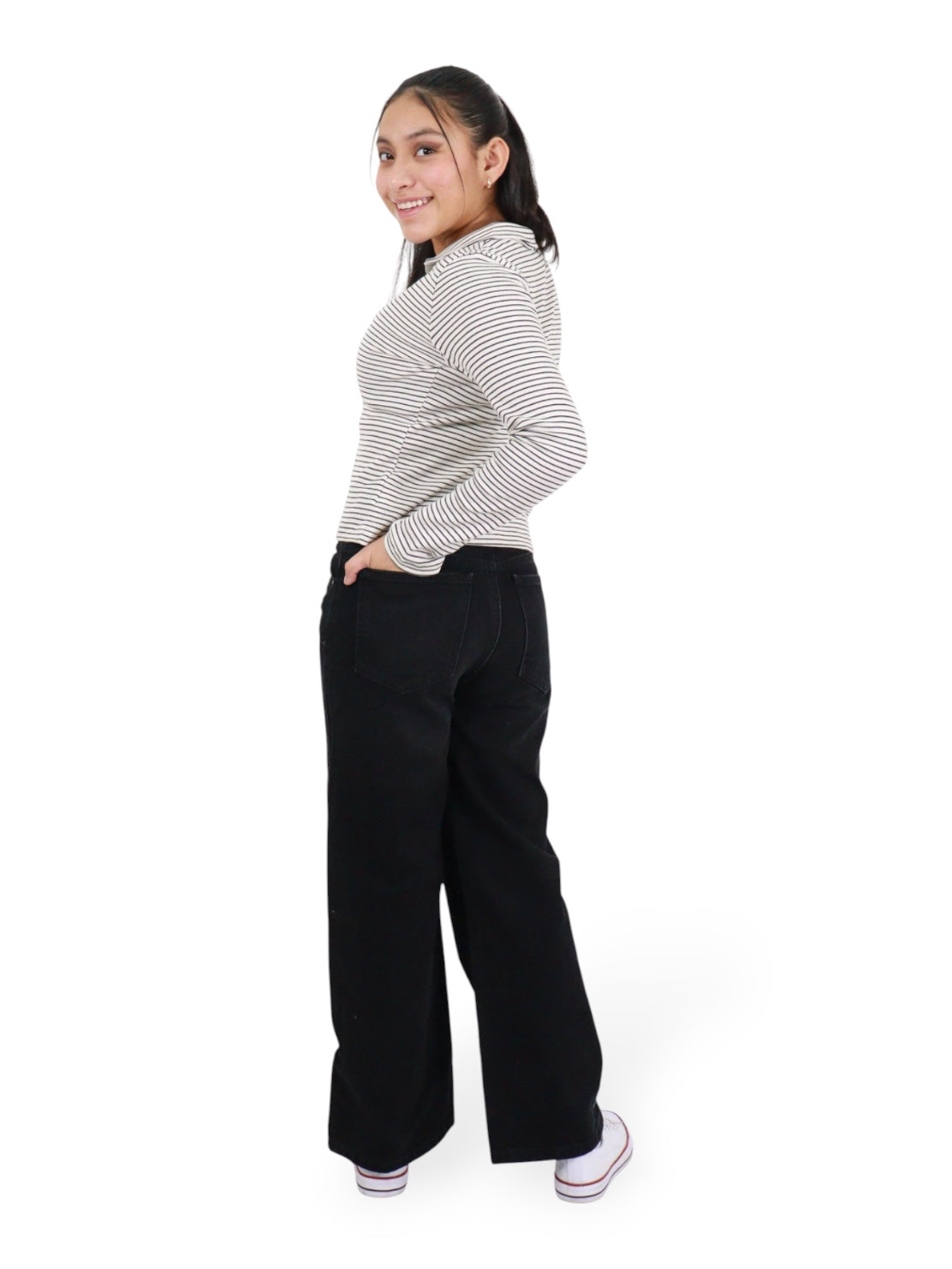 Jeans Wide Leg Con Pedrería