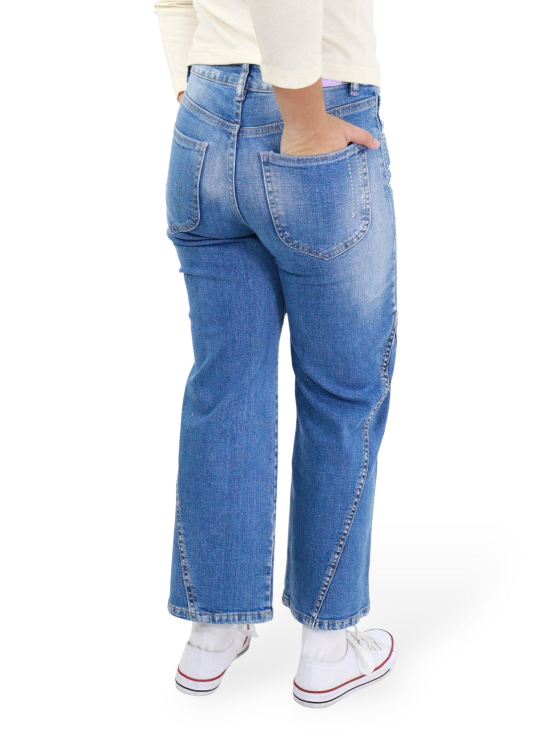 Jeans Wide Leg Con Pedrería