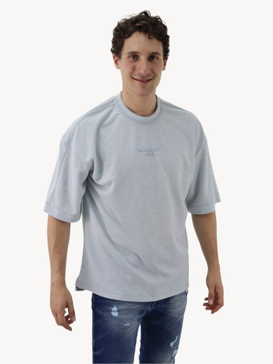 Playera oversize con gráfico de color azul jaspe