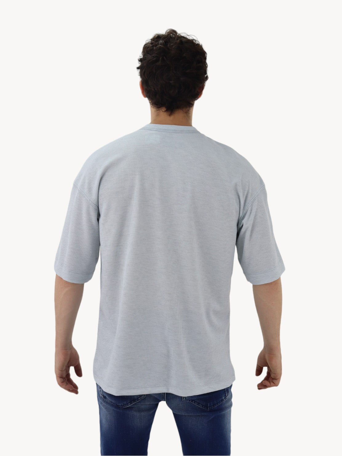 Playera oversize con gráfico de color azul jaspe