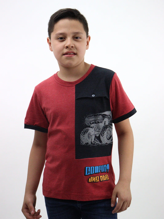 Playera manga corta de color combinado con estampado