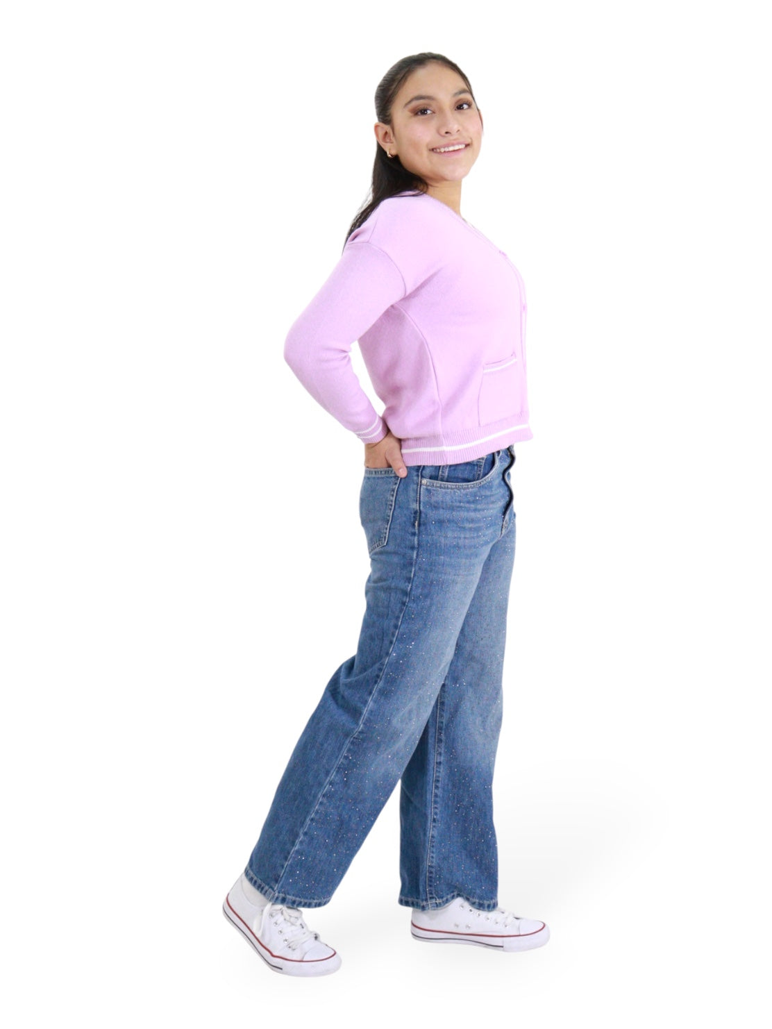 Jeans Wide Leg Con Pedrería