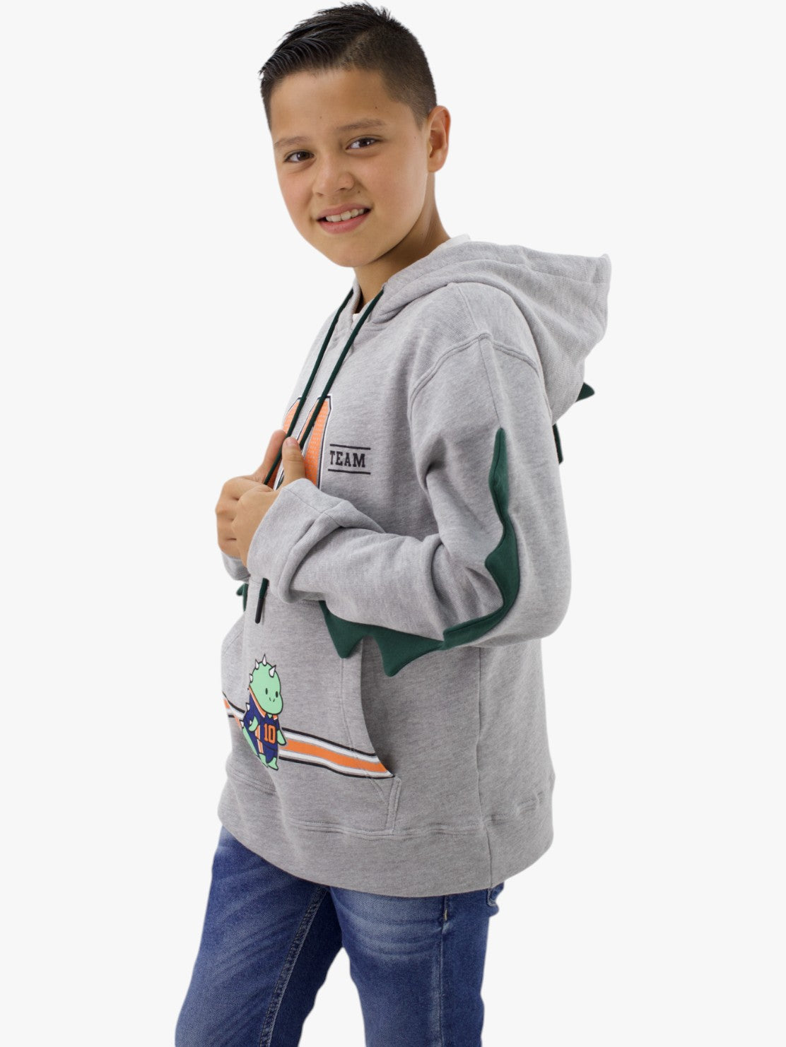 Sudadera con diseño de dinosaurio gris