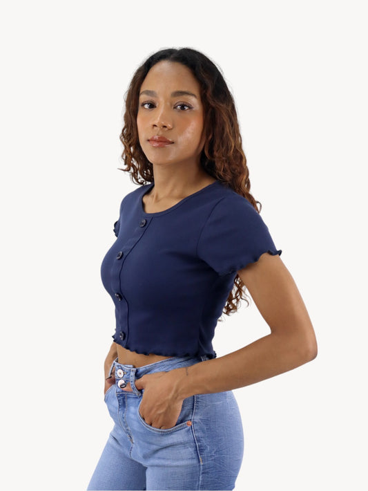 Playera crop de color azul marino