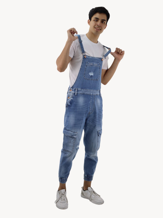 Peto cargo de color azul medio con destrucción