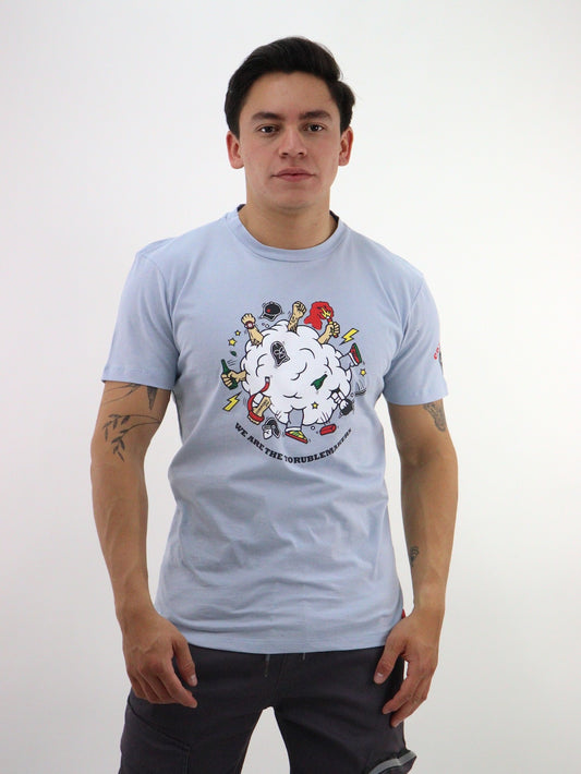 Playera color azul con gráfico