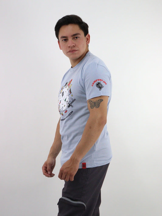 Playera color azul con gráfico