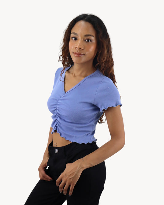 Playera fruncida manga corta de color azul