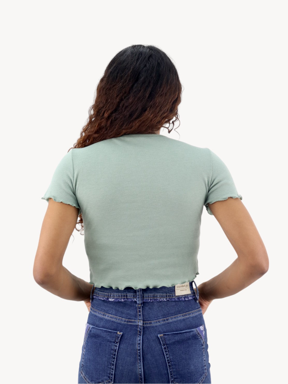 Playera fruncida manga corta de color verde
