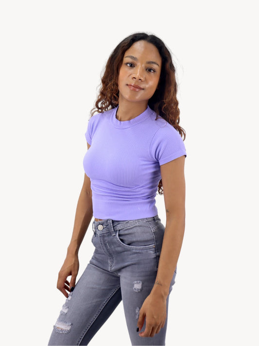 Playera crop de licra color azul