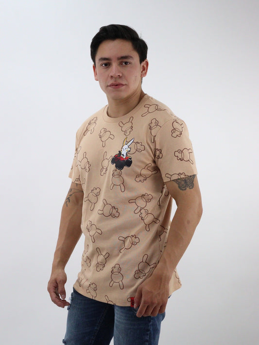 Playera manga corta con print de conejos