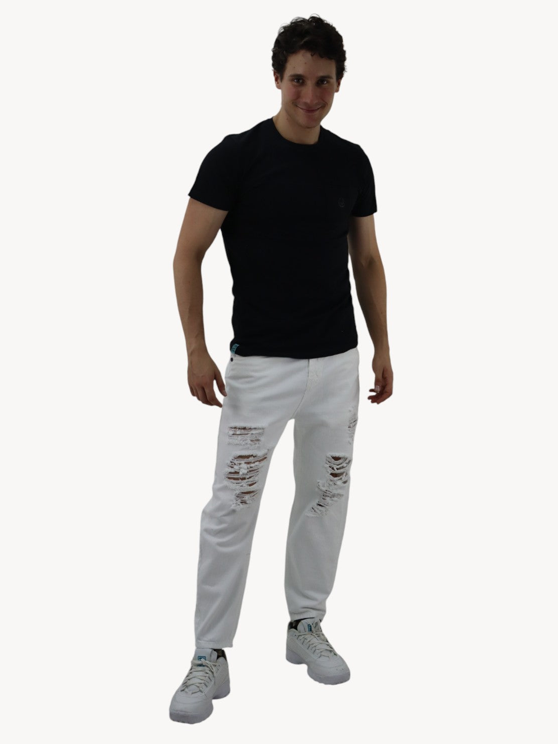 Jeans loose blanco con destrucción