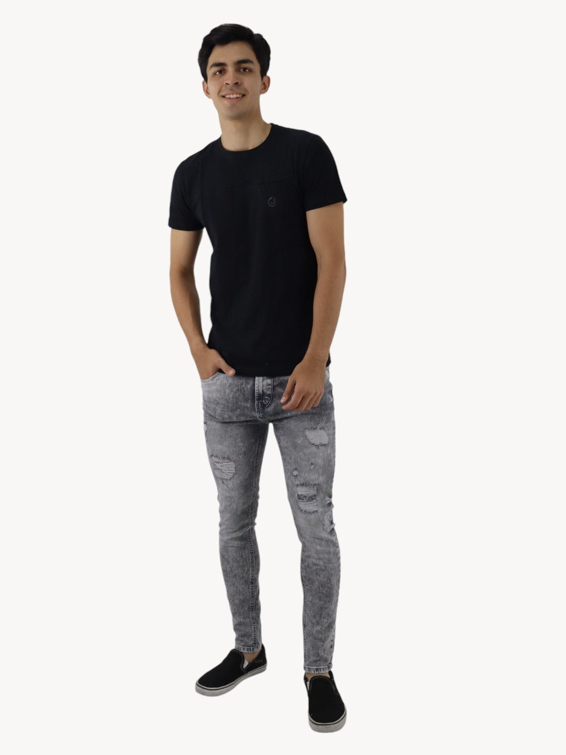 Jeans skinny de color gris con snow