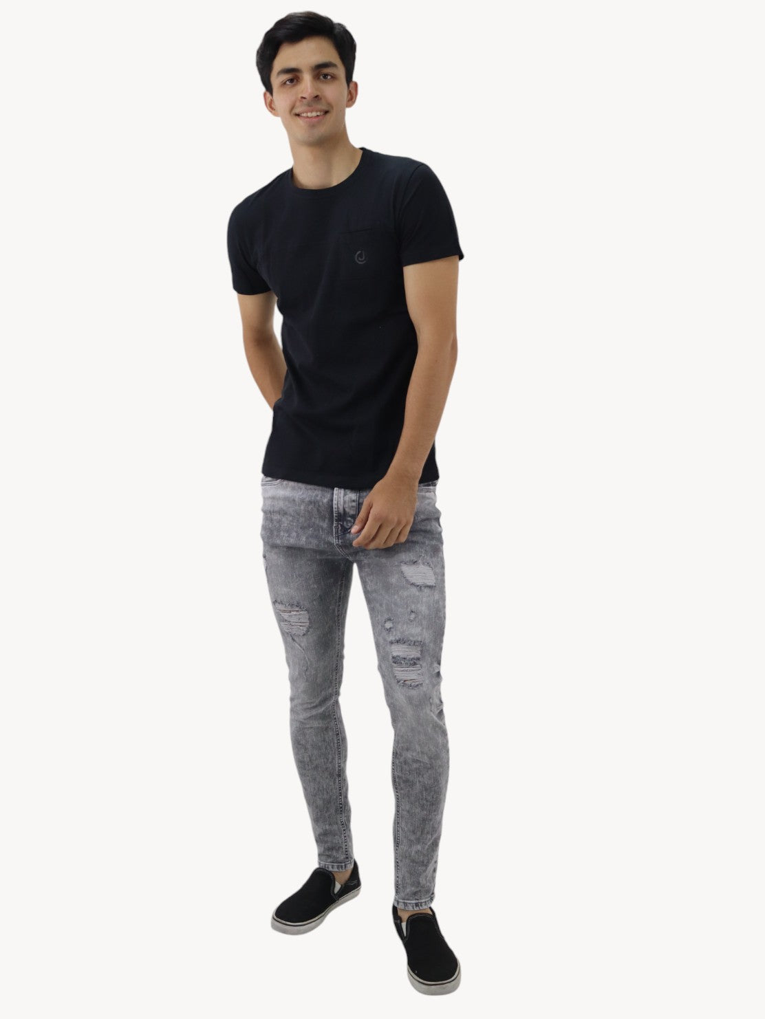 Jeans skinny de color gris con snow