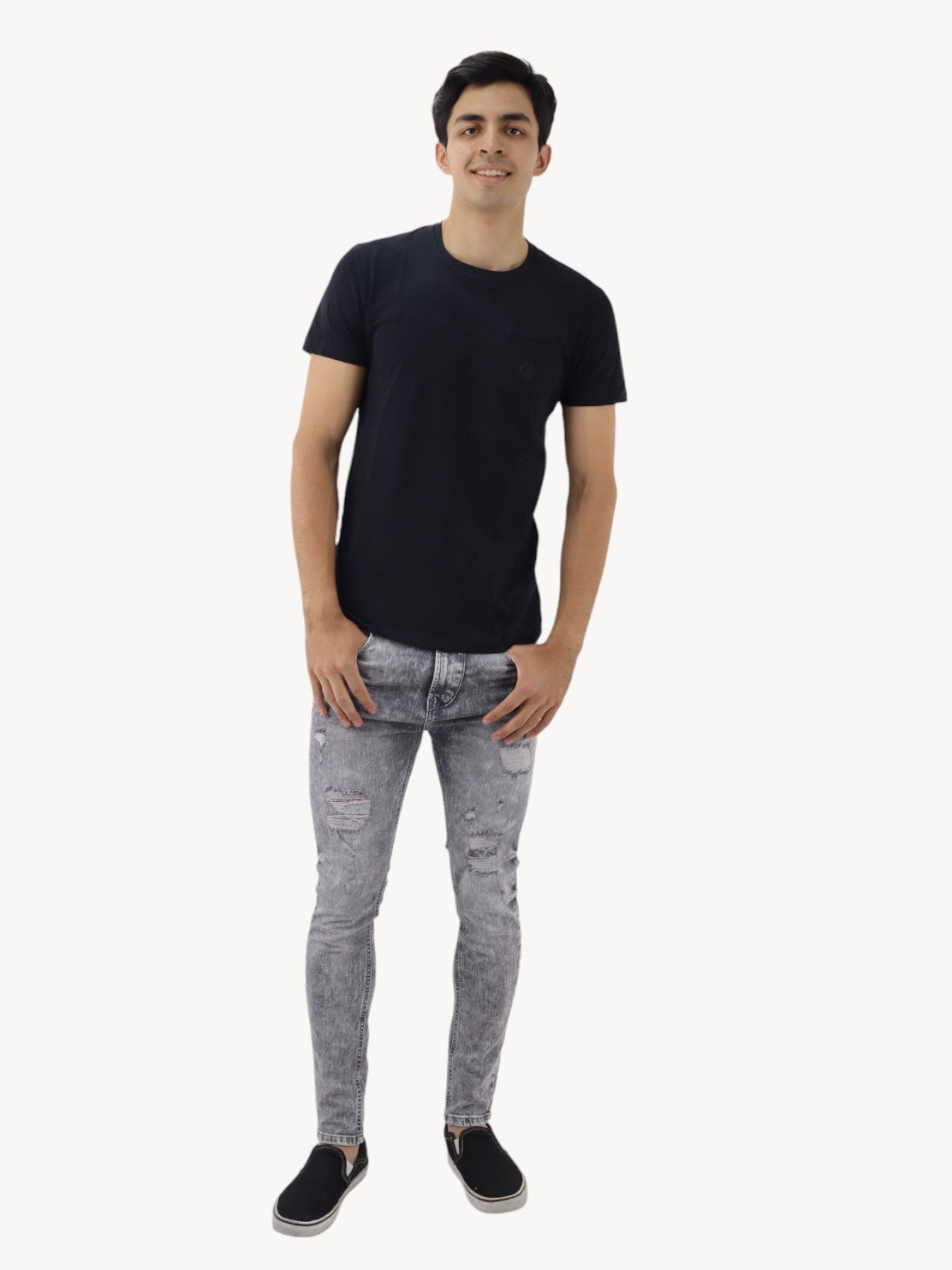 Jeans skinny de color gris con snow