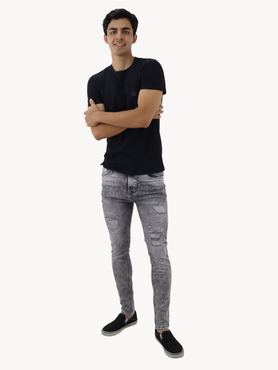 Jeans skinny de color gris con snow