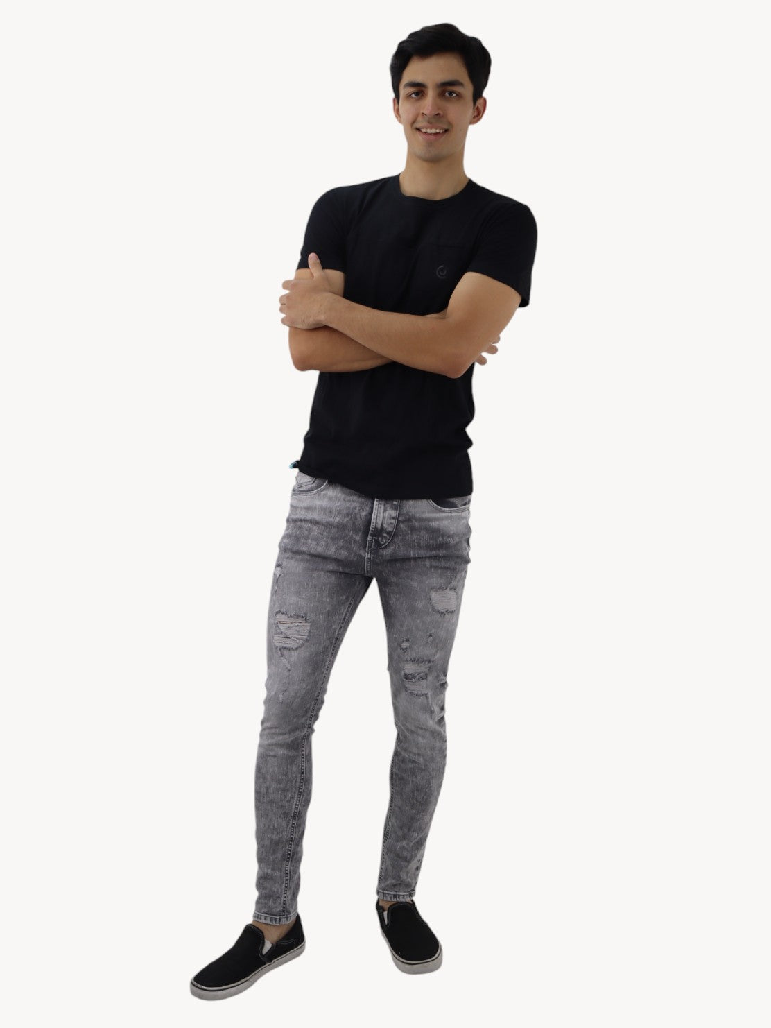 Jeans skinny de color gris con snow