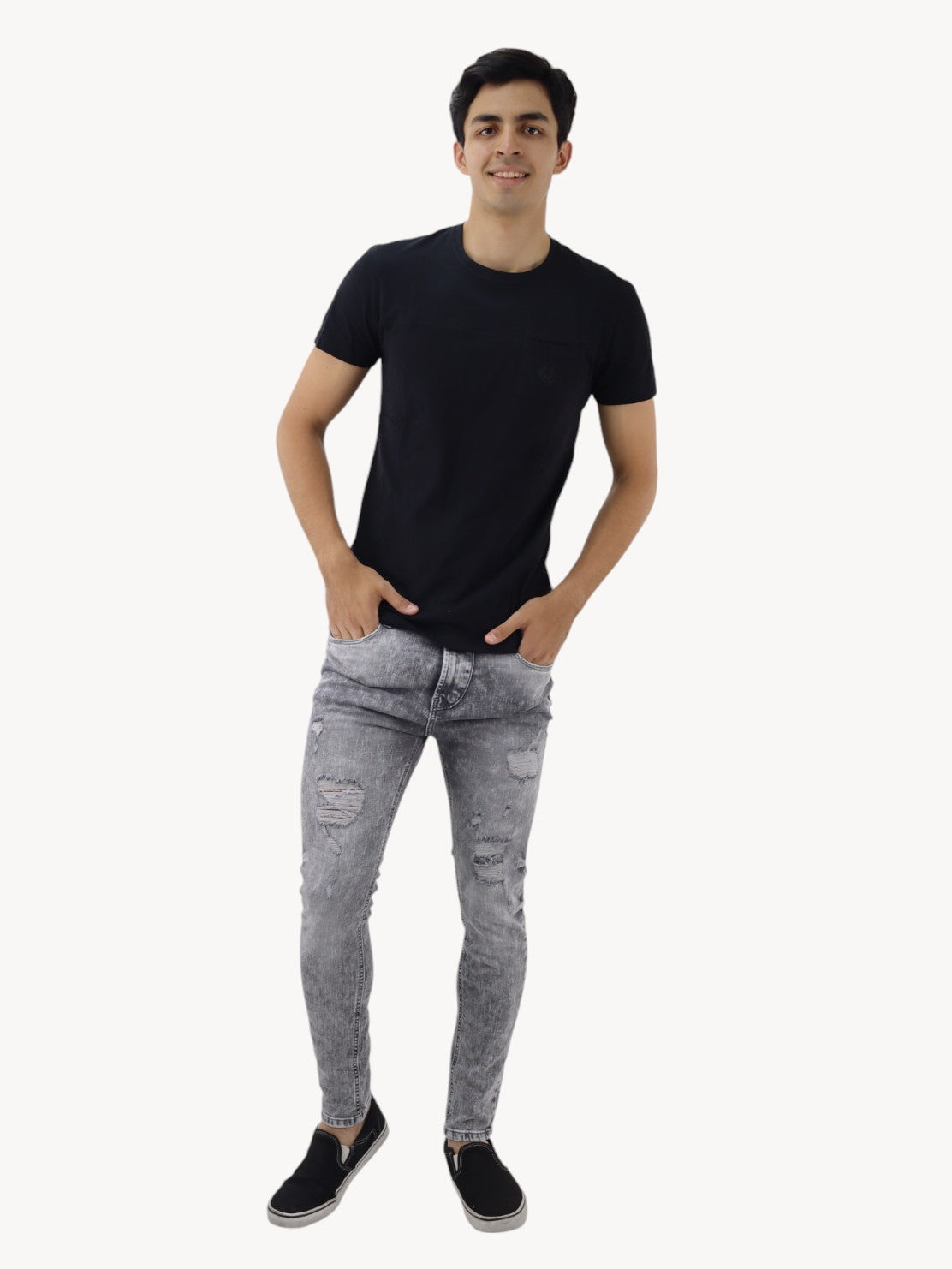 Jeans skinny de color gris con snow