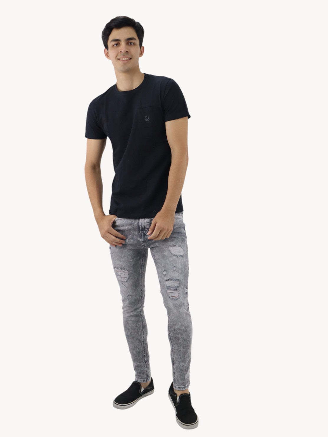 Jeans skinny de color gris con snow