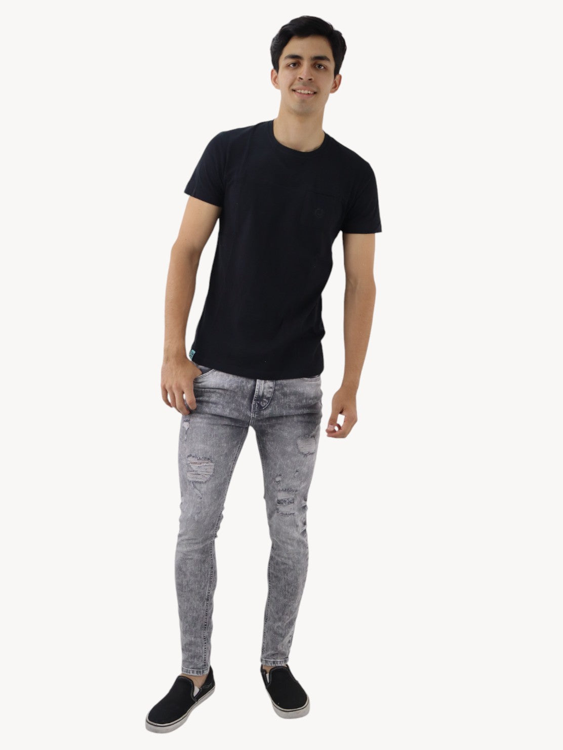 Jeans skinny de color gris con snow