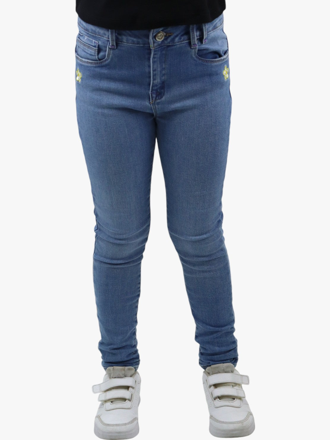Jeans skinny azul claro con bordado floral