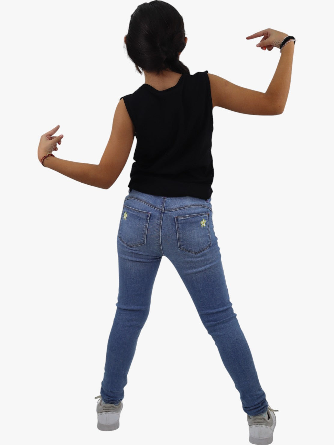 Jeans skinny azul claro con bordado floral