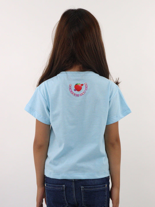 Playera manga corta de color azul con gráfico