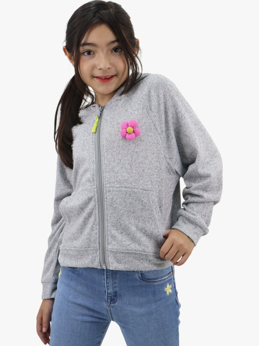 Sudadera con capucha y cremallera de color gris jaspe