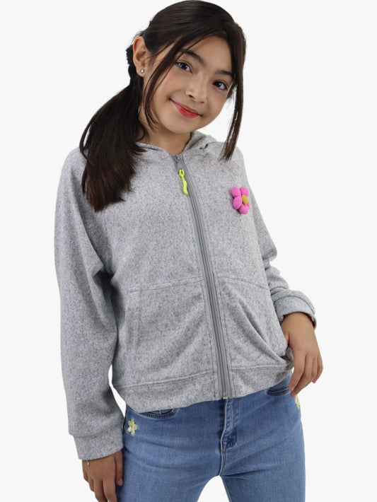Sudadera con capucha y cremallera de color gris jaspe