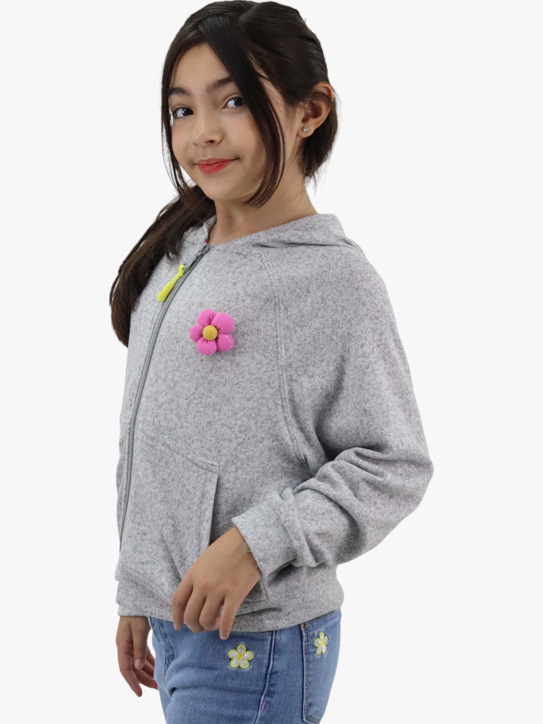 Sudadera con capucha y cremallera de color gris jaspe