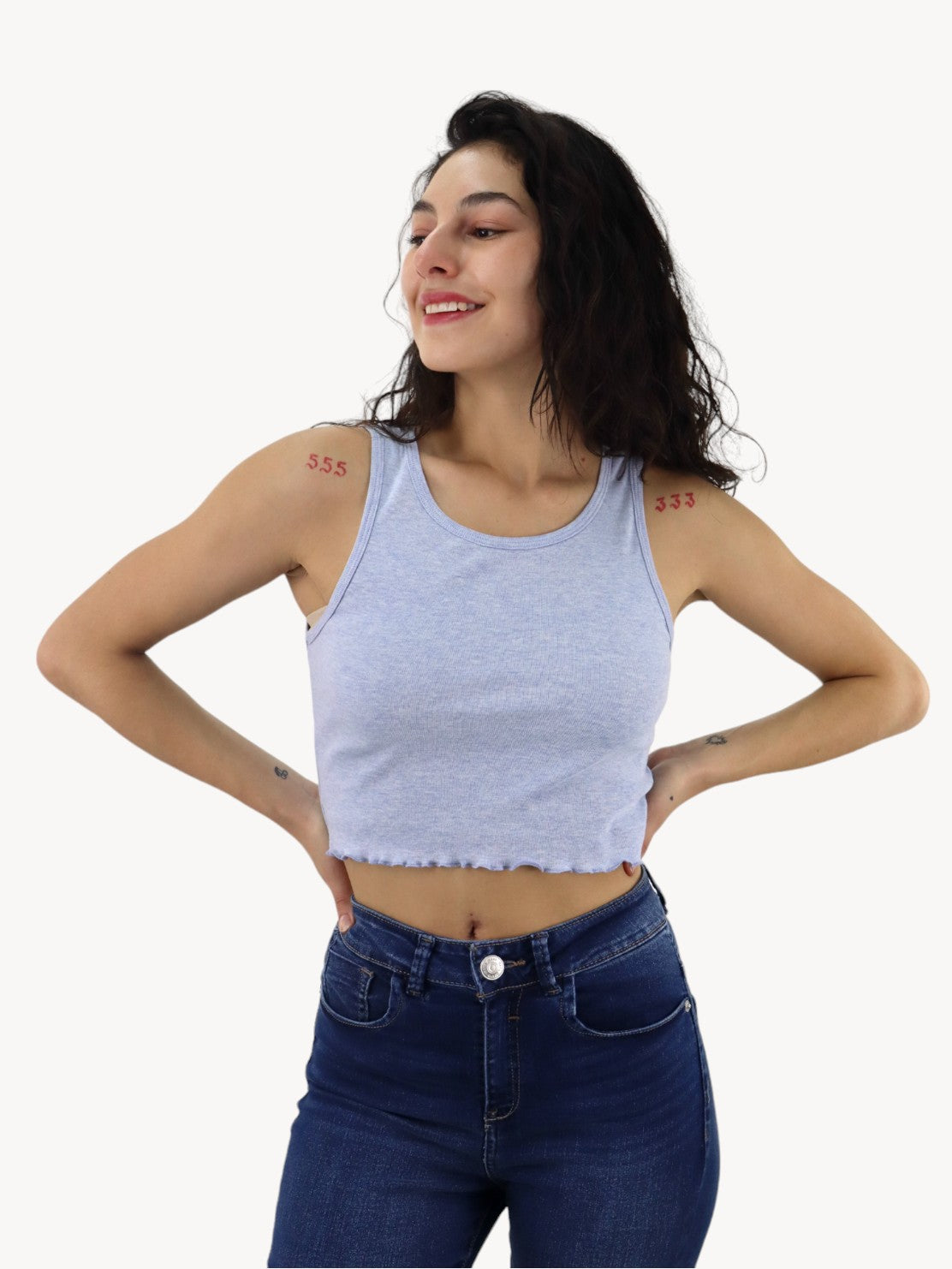 Playera tank de color azul jaspe