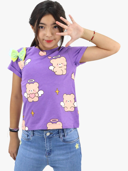 Playera manga corta con print de osos