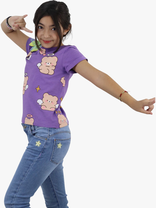 Playera manga corta con print de osos