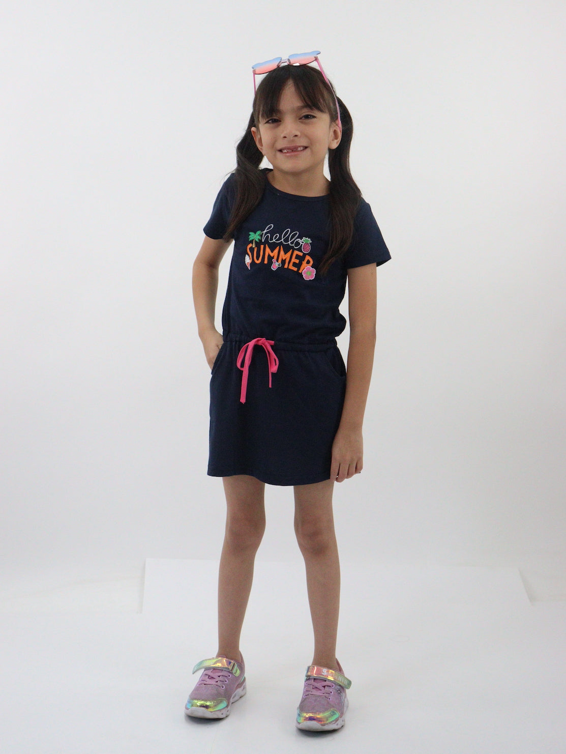 Vestido de color azul marino con print