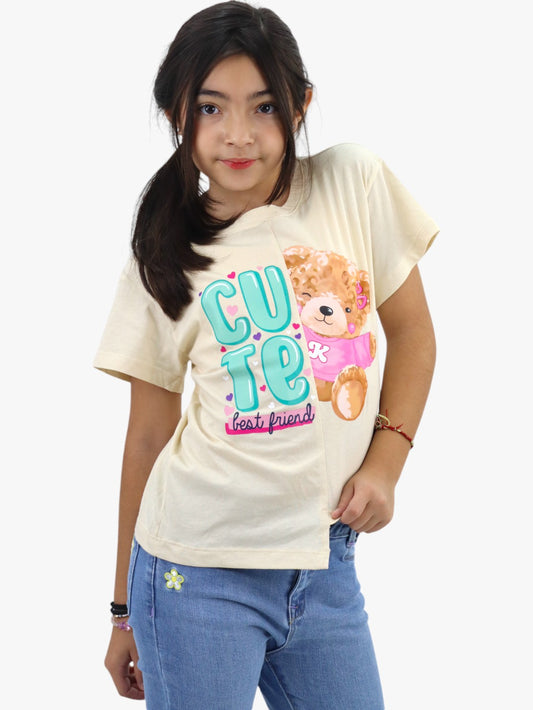 Playera manga corta beige con estampado