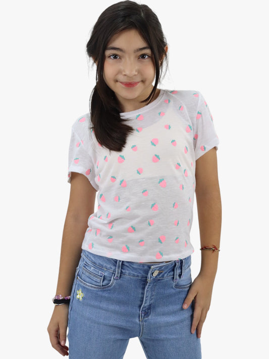 Playera manga corta con print de fresas